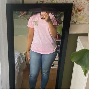 Pink MTV shirt with camo lettering